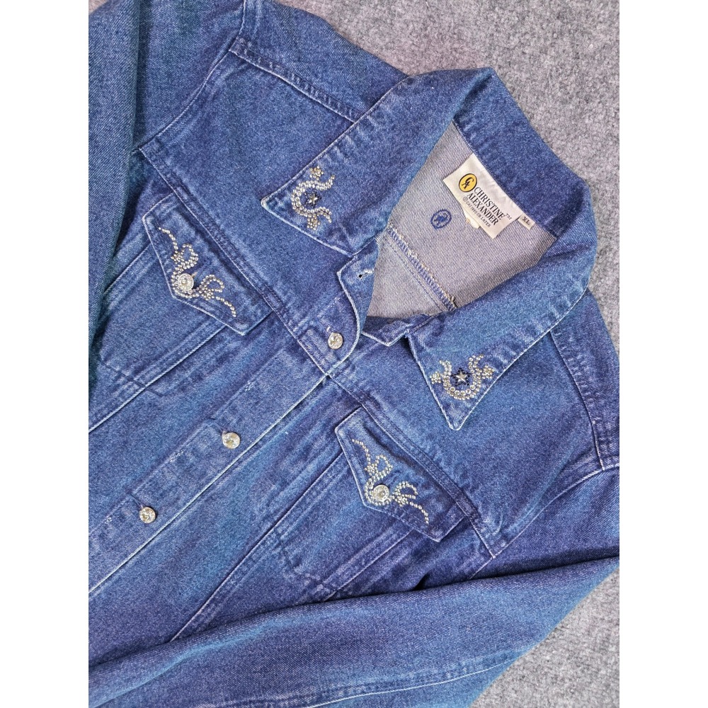 Christine Alexander XL Rhinestone Horse Denim Jean Jacket Embellished Western